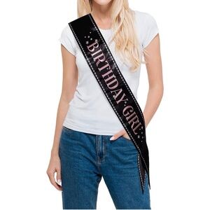 Birthday Girl Sash with Pink Lettering